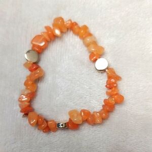 Peach Agate Natural Gemstone Bracelet with Gold Accent